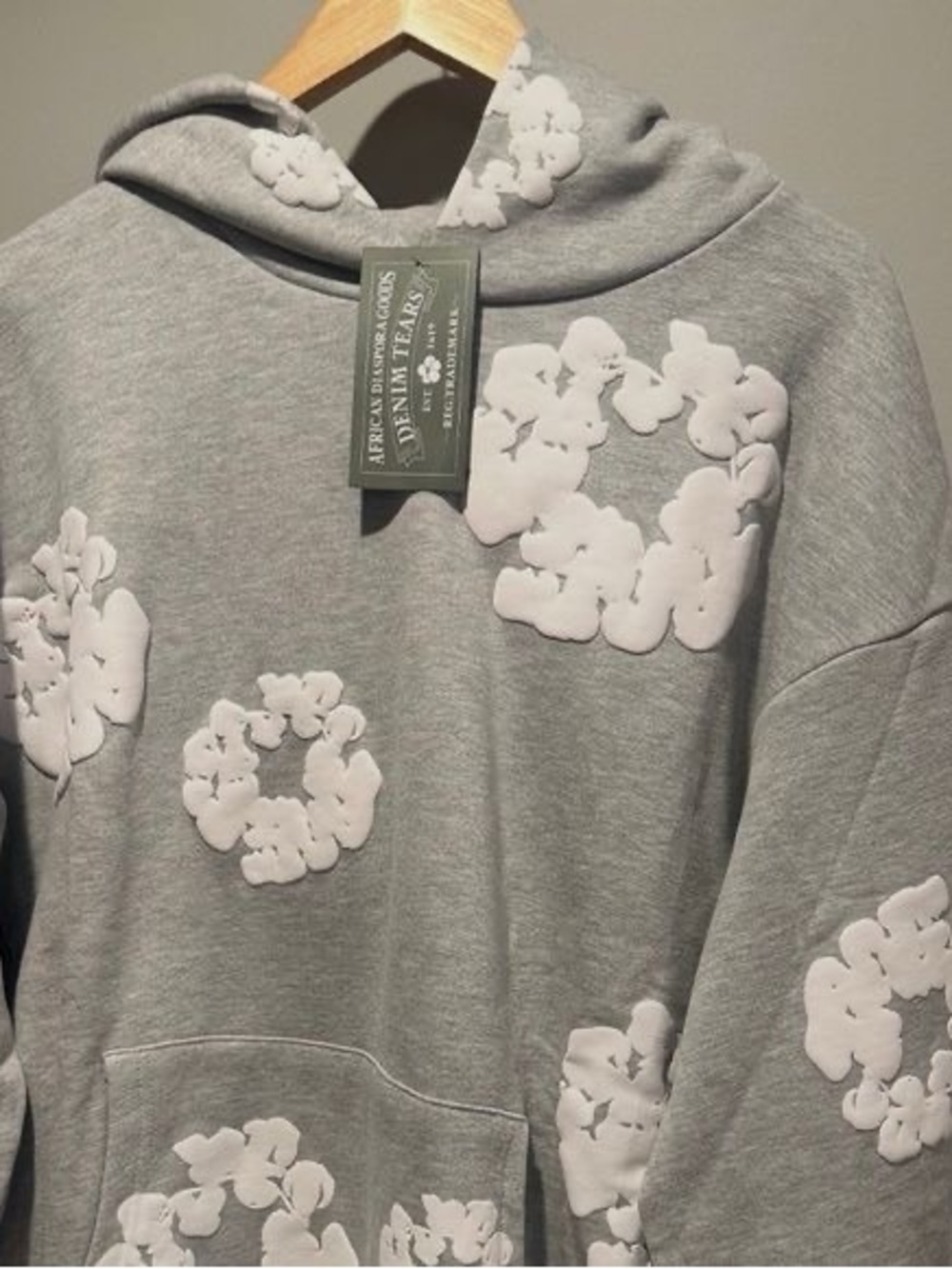 Denim Tears Men’s Gray Floral Appliqué Hoodie Turtleneck Sweater